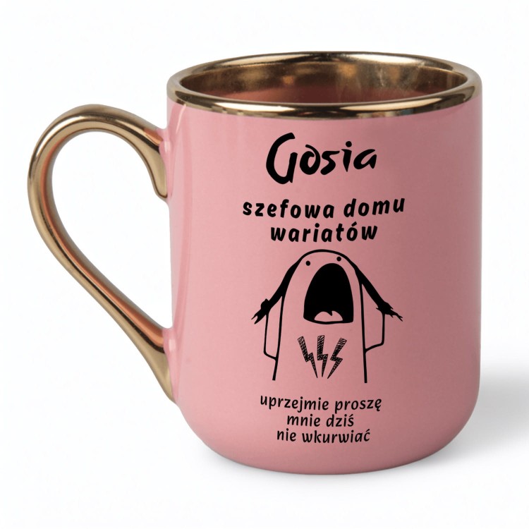 różowy kubek szefowa domu wariatów personalizowany