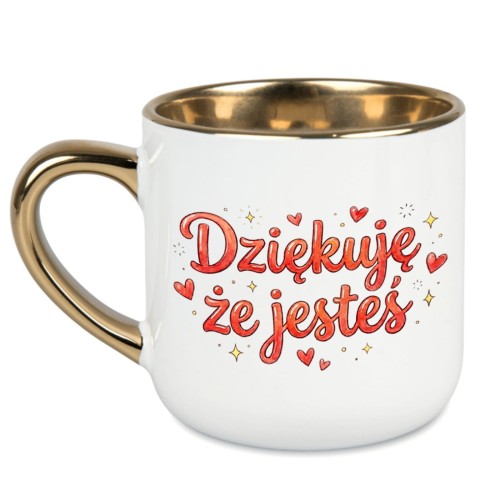 Kubek personalizowany z napisem Dziękuję że jesteś i złotym uchem