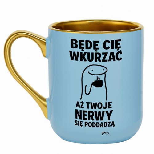 Jasnoniebieski personalizowany kubek z imieniem i zabawnym napisem