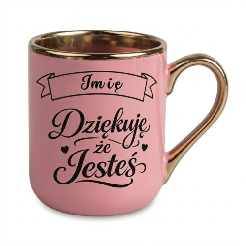 Kubek różowy z napisem Dziękuję że Jesteś personalizowany prezent
