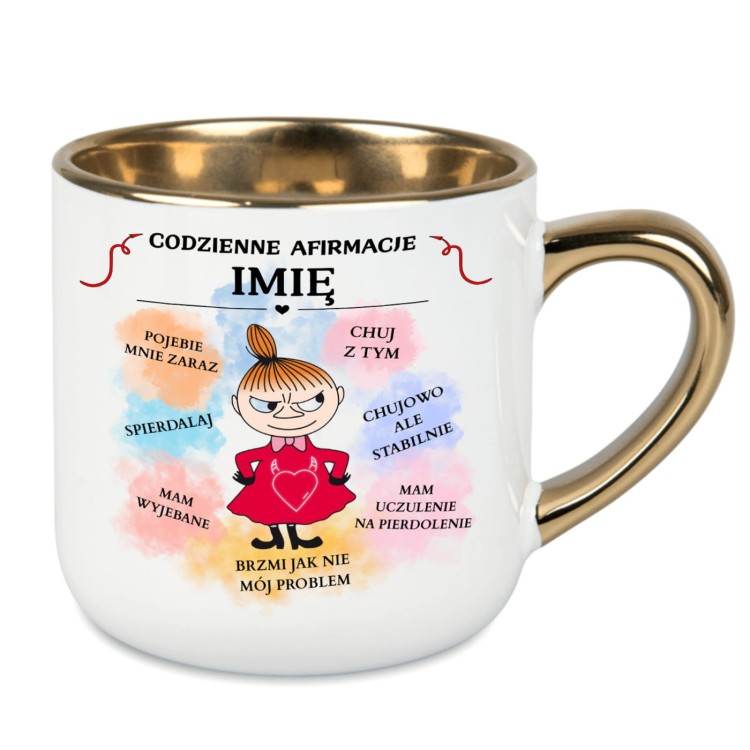 Kubek personalizowany 400 ml z imieniem codzienne afirmacje nadruk dwustronny złote ucho