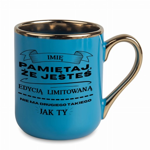 ciemnoniebieski kubek personalizowany dla mężczyzny edycja limitowana złote ucho