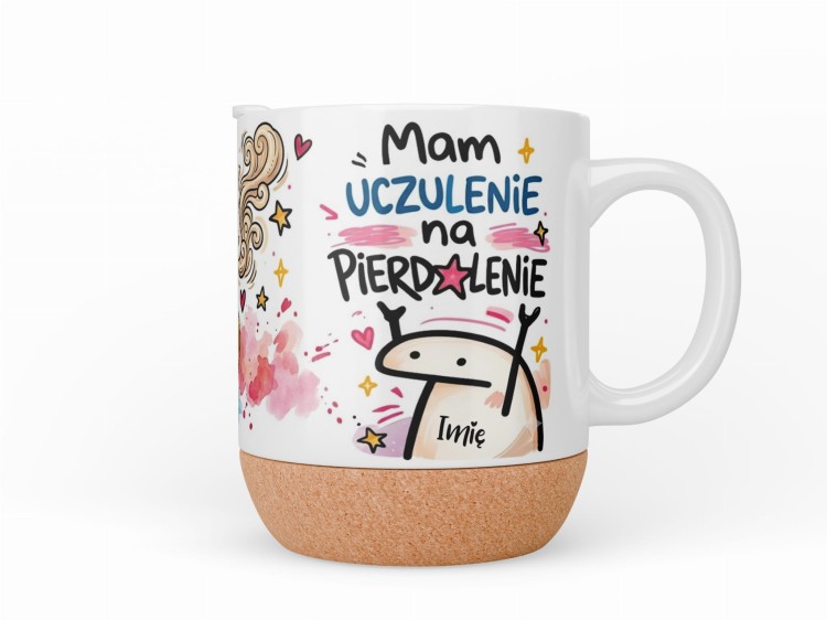 kubek z korkową podstawą zabawny nadruk mam uczulenie na pierdolenie