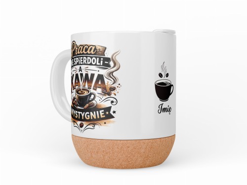 kubek z korkową podstawą personalizowany prezent do biura