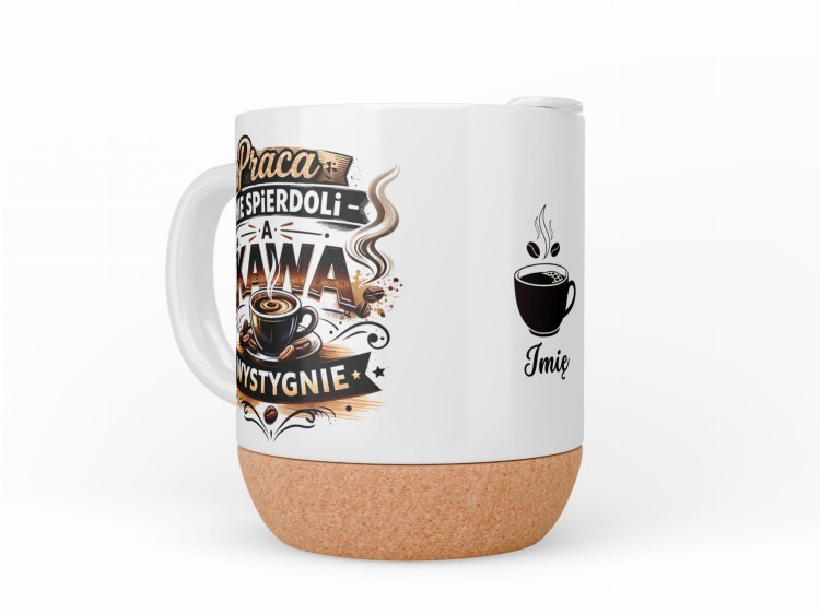 kubek z korkową podstawą personalizowany prezent do biura