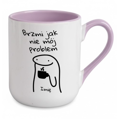 kubek personalizowany jasnofioletowy brzmi jak nie mój problem imię na grafice prezent śmieszny