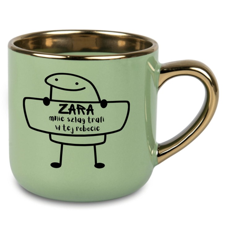 kubek z nadrukiem po lewej i prawej stronie tekst ZARA mnie szlag trafi personalizacja imię 400 ml