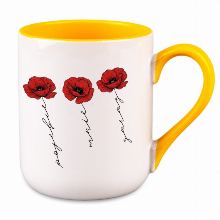 kubek z makami i ukrytym napisem pojebie mnie zaraz personalizowany imieniem żółty