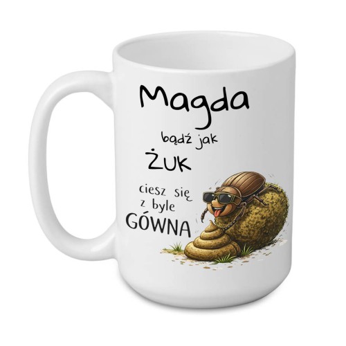 duży kubek 440 ml z imieniem śmieszny wzór żuk nadruk dwustronny