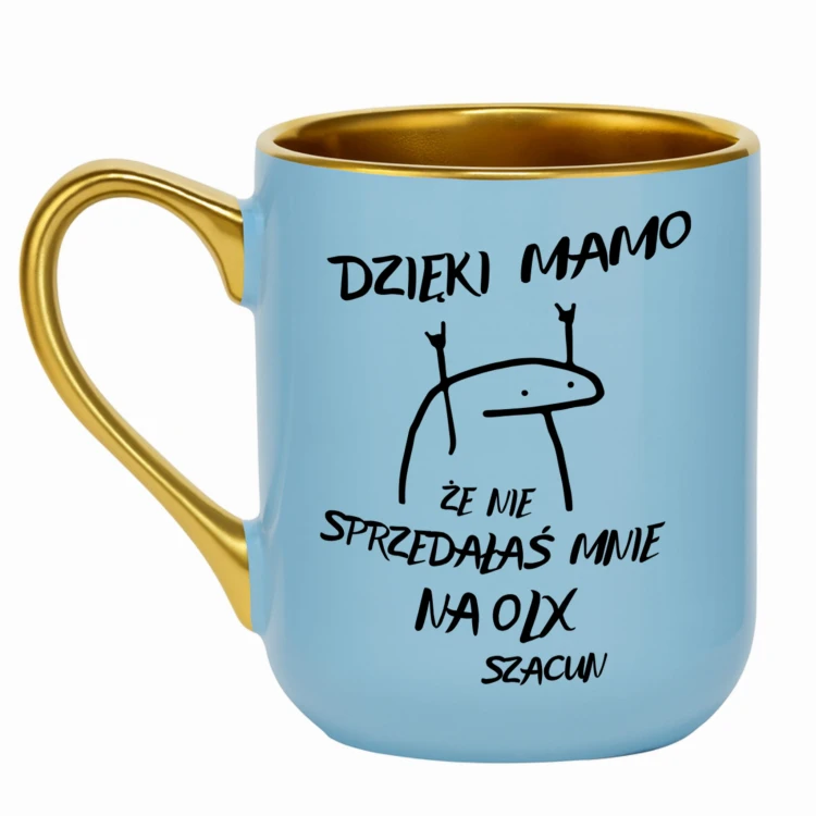 jasnoniebieski kubek dla mamy personalizowany dzięki mamo olx złoty rant