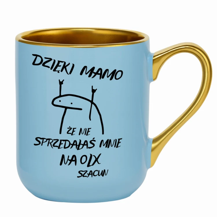 elegancki kubek dla mamy jasny niebieski złoty rant 330 ml