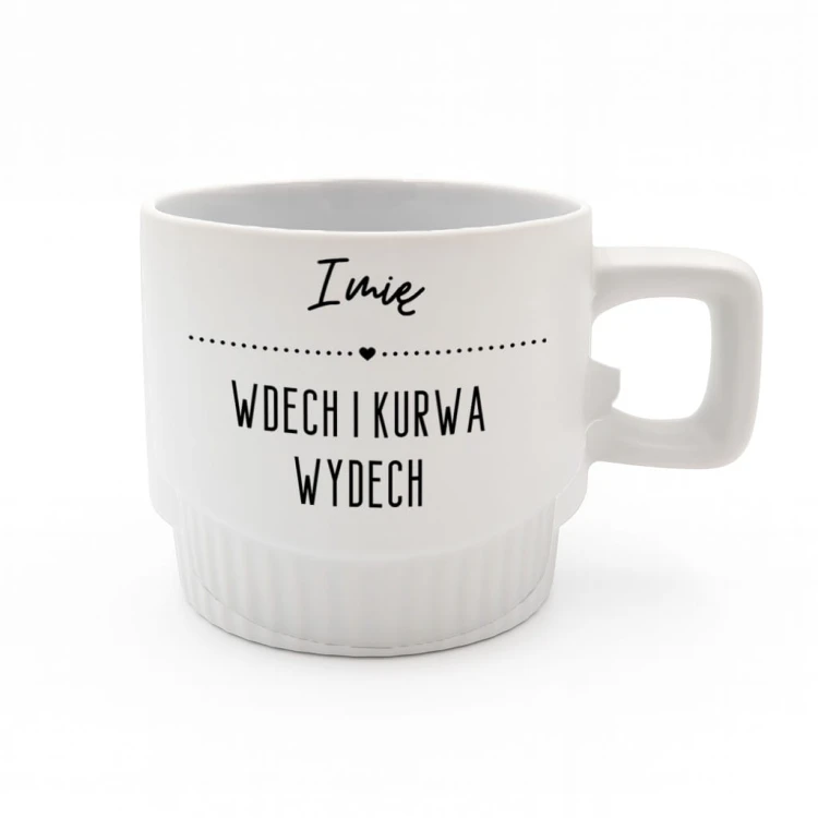 kubek personalizowany imieniem nad napisem wdech i wydech