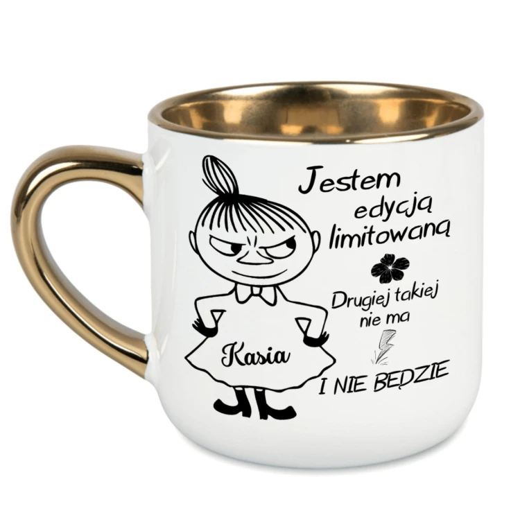 elegancki kubek biały złote ucho rant 400 ml personalizacja