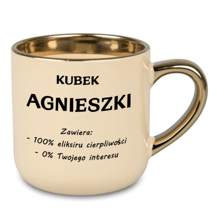 kubek kremowy elegancki szeroki 400 ml z nadrukiem i imieniem
