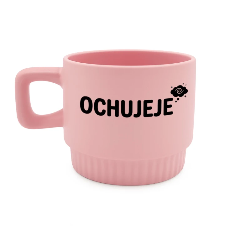 kubek personalizowany różowy ochujeje nadruk po obu stronach