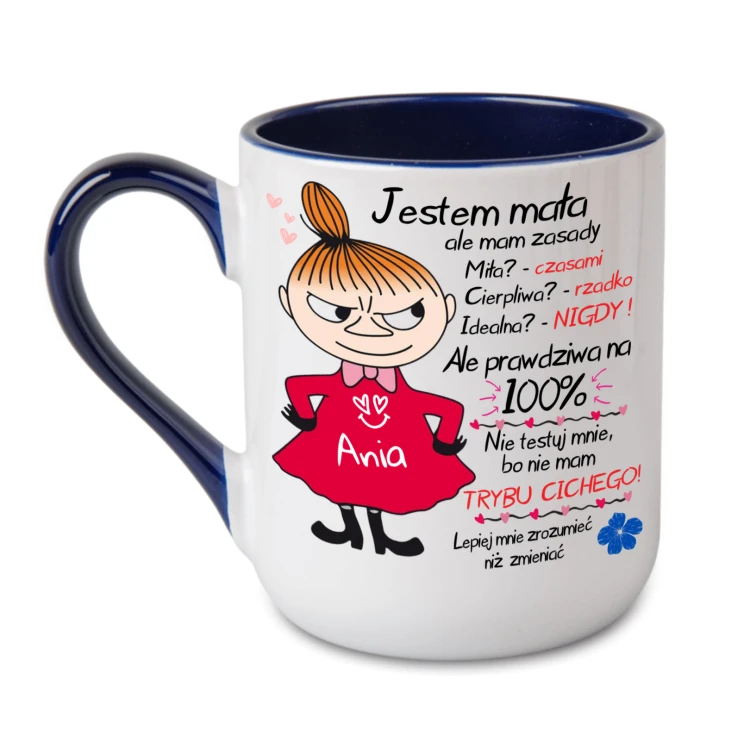 kubek personalizowany granatowy jestem mała ale mam zasady z imieniem mała mi śmieszny prezent