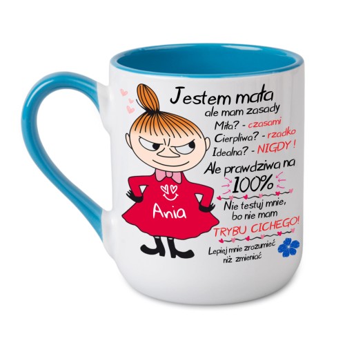 kubek personalizowany jasnoniebieski jestem mała ale mam zasady z imieniem mała mi prezent dla dziewczyny