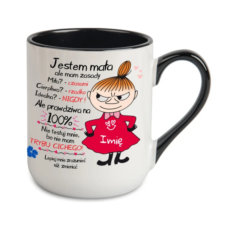 kubek personalizowany czarny jestem mała ale mam zasady z imieniem mała mi kubek na prezent