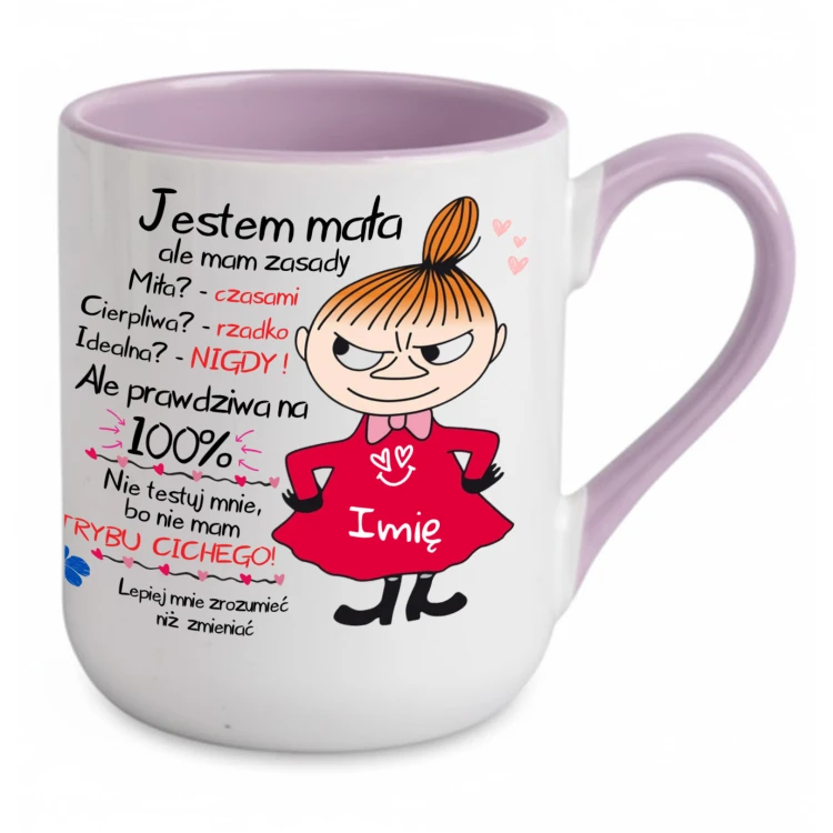 kubek personalizowany fioletowy jestem mała ale mam zasady z imieniem mała mi kubek dla niej prezent