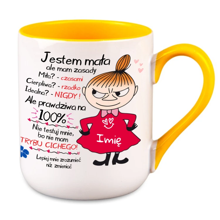 kubek personalizowany żółty jestem mała ale mam zasady z imieniem mała mi prezent dla niej