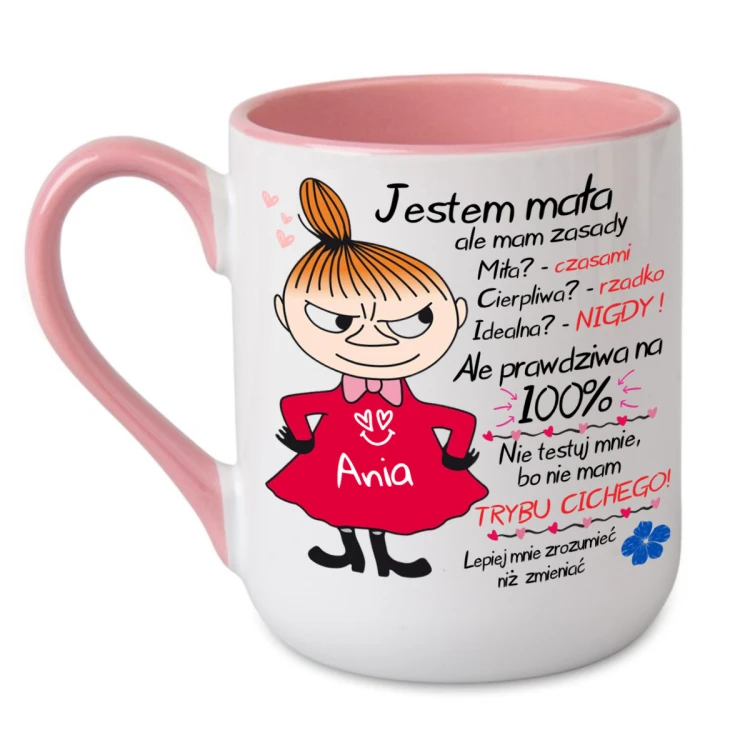 kubek personalizowany różowy jestem mała ale mam zasady z imieniem mała mi prezent dla kobiety