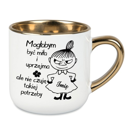 biały kubek złoty rant mogłabym być miła personalizowany imieniem