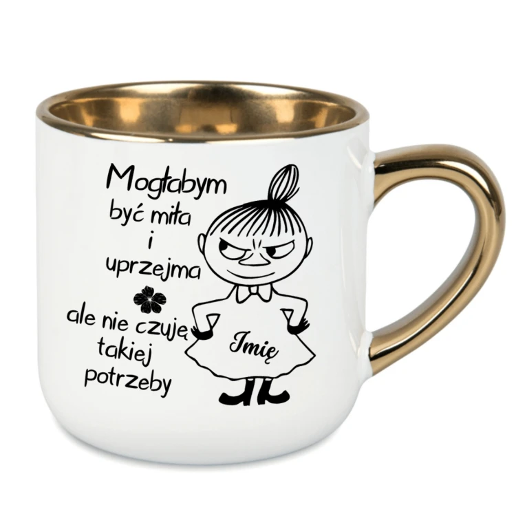 biały kubek złoty rant mogłabym być miła personalizowany imieniem