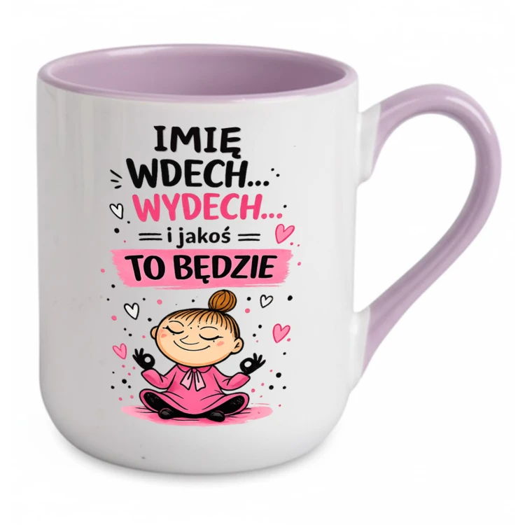kubek dla niej wdech wydech fioletowy środek personalizowany imieniem prezent