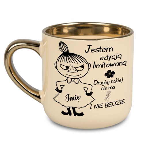 Personalizowany kubek z imieniem na prezent. Kremowa ceramika ze złotymi detalami o pojemności 400ml z zabawnym napisem edycja limitowana.