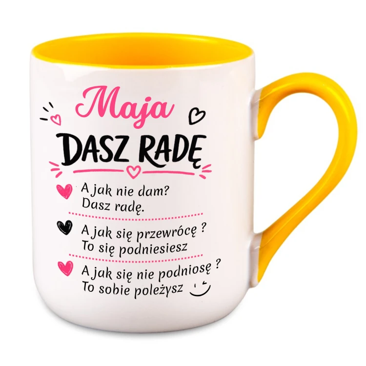 Kubek z napisem Dasz Radę personalizowany żółty