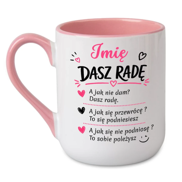 Personalizowany kubek Dasz Radę z imieniem różowe ucho i wnętrze