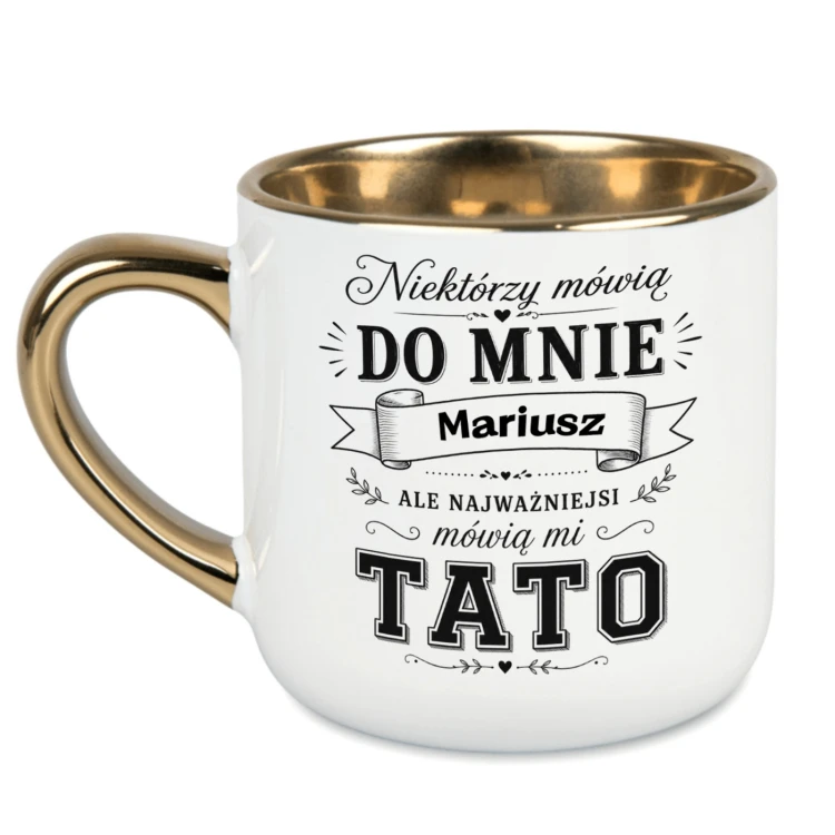 Personalizowany kubek TATO biały ze złotym rantem i uchem prezent dla taty 400 ml