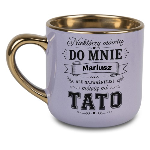 Personalizowany kubek TATO fioletowy 400 ml ze złotym rantem i złotym uchem
