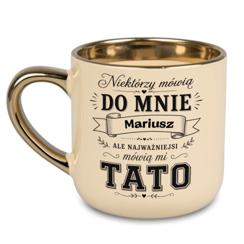 Personalizowany kremowy kubek TATO 400 ml ze złotym rantem i złotym uchem