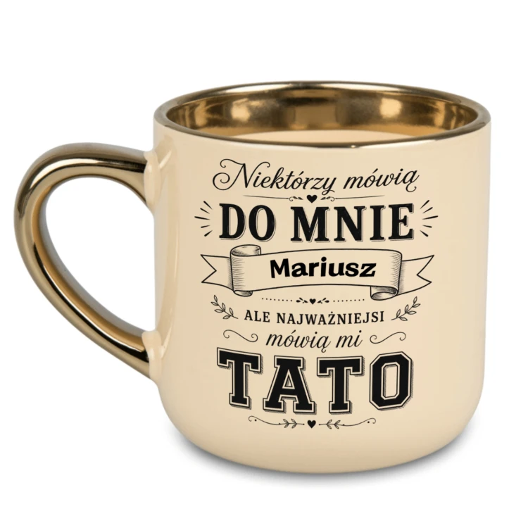 Personalizowany kremowy kubek TATO 400 ml ze złotym rantem i złotym uchem