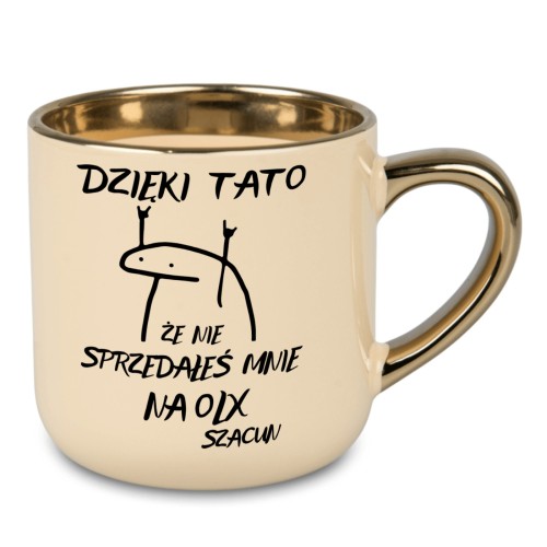 Kremowy kubek dla taty Dzięki Tato że nie sprzedałeś mnie na OLX personalizowany imieniem 400 ml