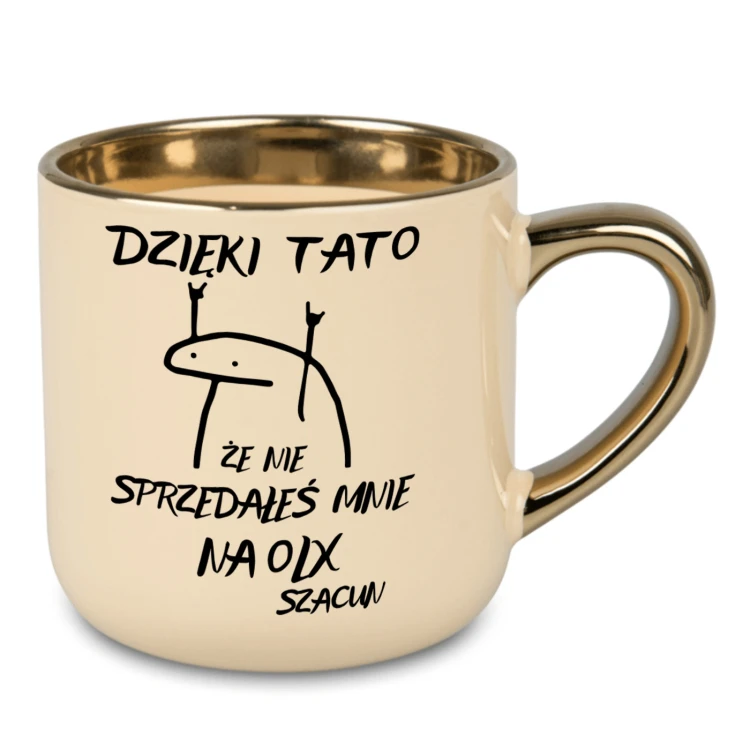 Kremowy kubek dla taty Dzięki Tato że nie sprzedałeś mnie na OLX personalizowany imieniem 400 ml