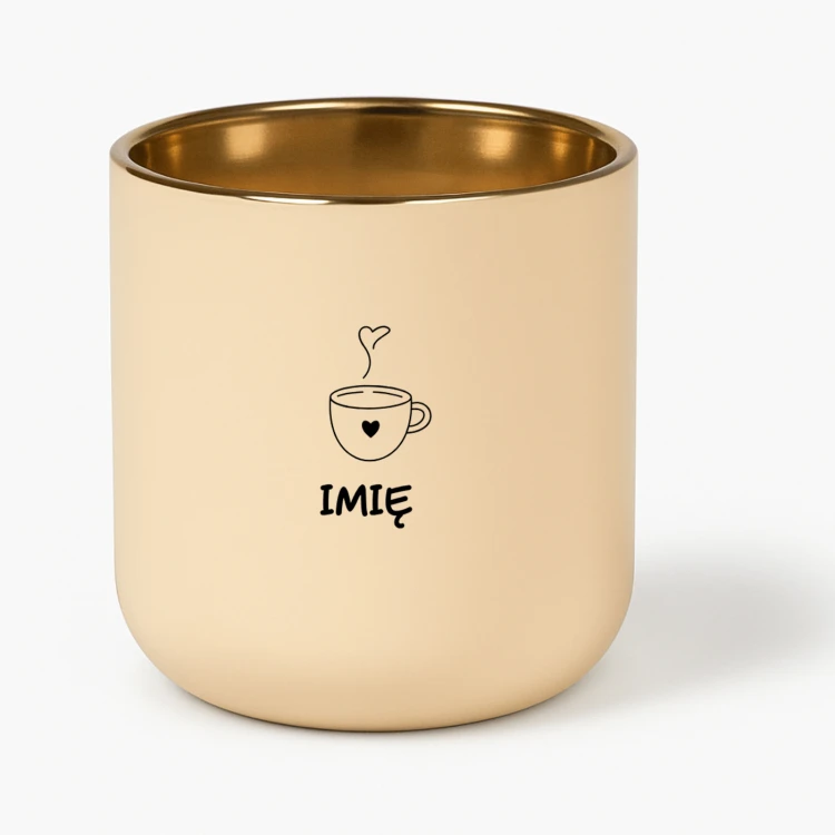 Personalizowany kremowy kubek dla ojca 400 ml ze złotym rantem i napisem Dzięki Tato że nie sprzedałeś mnie na OLX