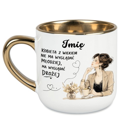 Kubek z imieniem dla kobiety 400 ml z elegancką grafiką i złotym uchem