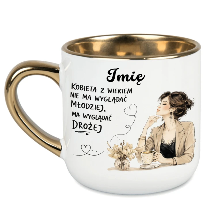 Kubek z imieniem dla kobiety 400 ml z elegancką grafiką i złotym uchem