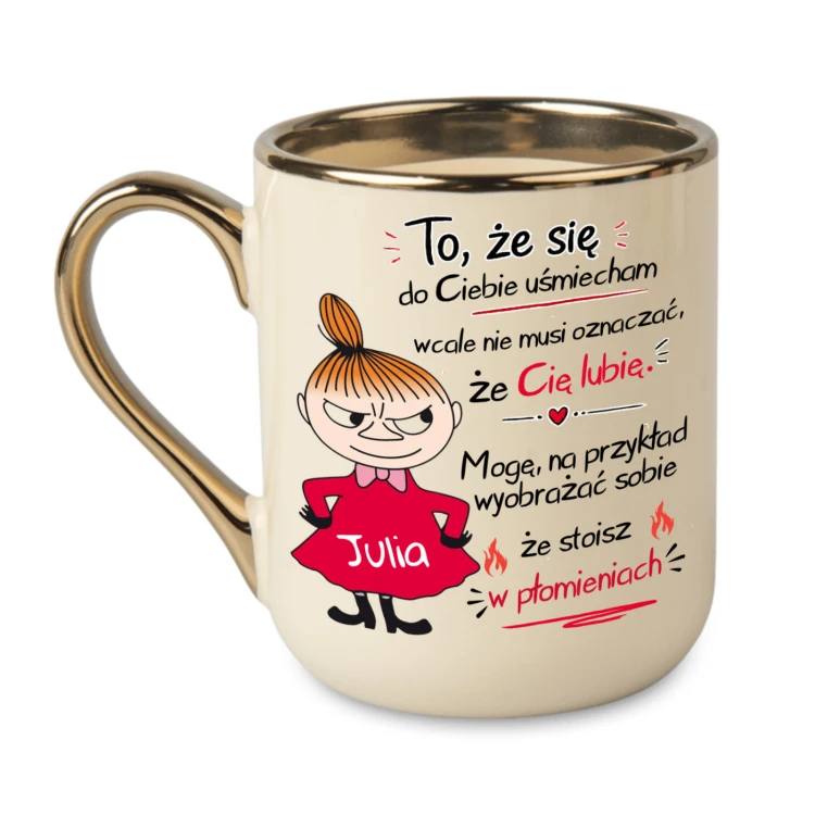 Kremowy kubek 330 ml z Małą Mi i napisem To że się do Ciebie uśmiecham