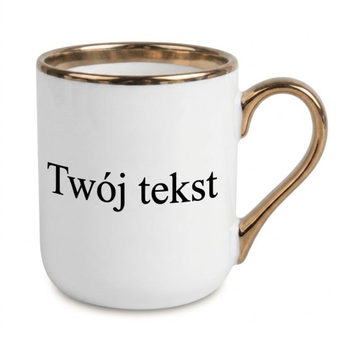 Elegancki kubek z własnym tekstem i złotymi dodatkami