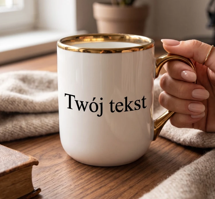 Biały kubek z własnym nadrukiem zaprojektowany online