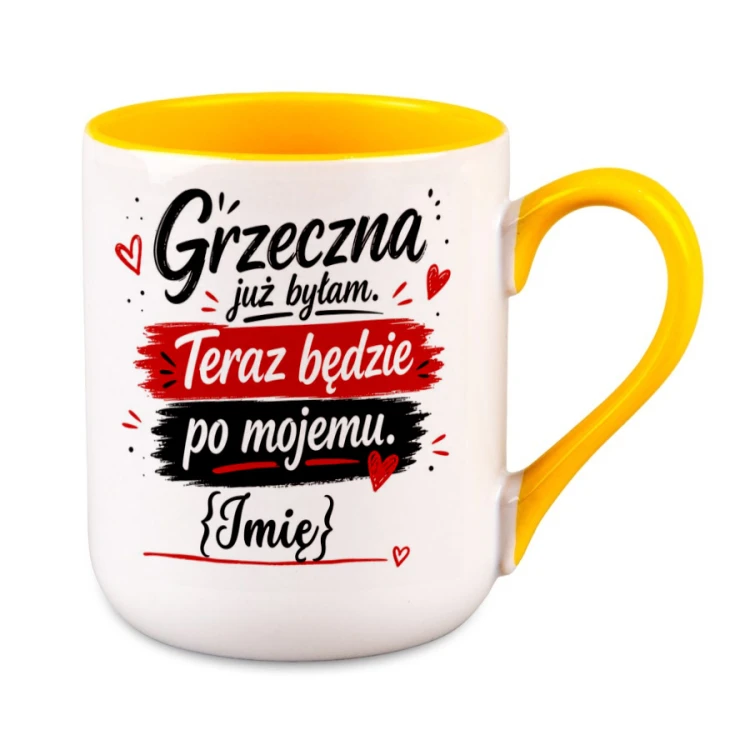 Kubek Alex Grzeczna już byłam z imieniem – żółte ucho i wnętrze