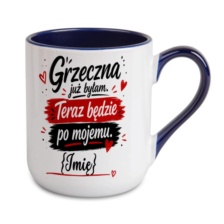 Kubek Alex Grzeczna już byłam z imieniem – granatowe ucho i wnętrze