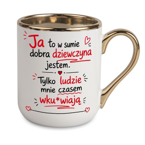 Kubek Dobra dziewczyna z tekstem po obu stronach i dowolnym imieniem na środku