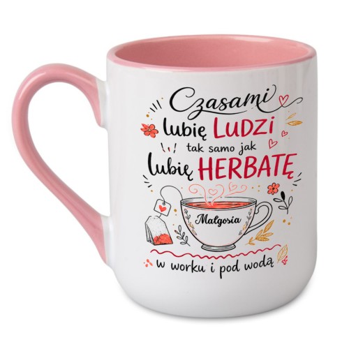 Kubek Alex z imieniem Małgosia na grafice filiżanki – różowe ucho i wnętrze