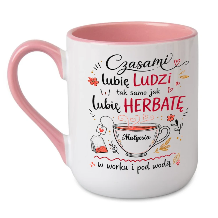 Kubek Alex z imieniem Małgosia na grafice filiżanki – różowe ucho i wnętrze