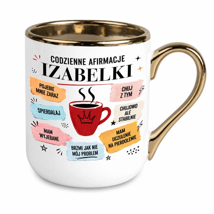 Kubek Codzienne afirmacje Izabelki z kolorową grafiką