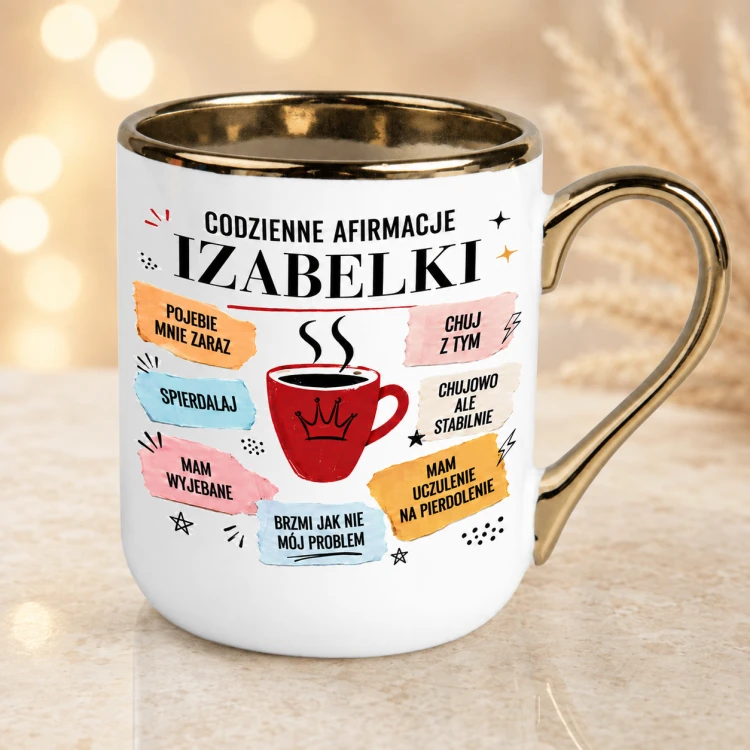 Kubek Codzienne afirmacje ze złotym uchem AlexGrawer